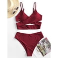 thumbnail image 3 of ZAFUL for Women's Swimwear Crossover High Leg Tankini Swimsuit Red Wine M, 3 of 7