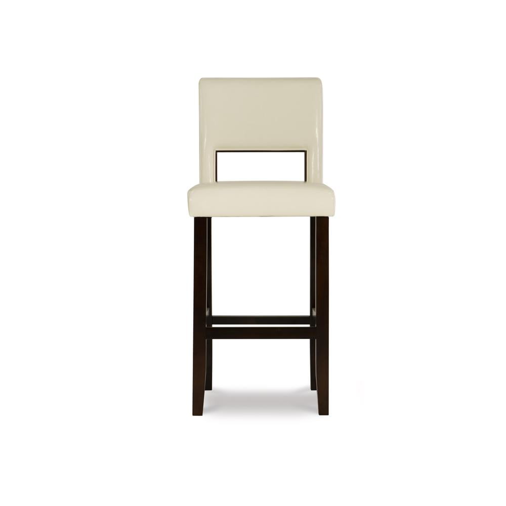 Linon Vega 30.5" White Faux Leather Upholstery Wood Bar Stool Dark Espresso