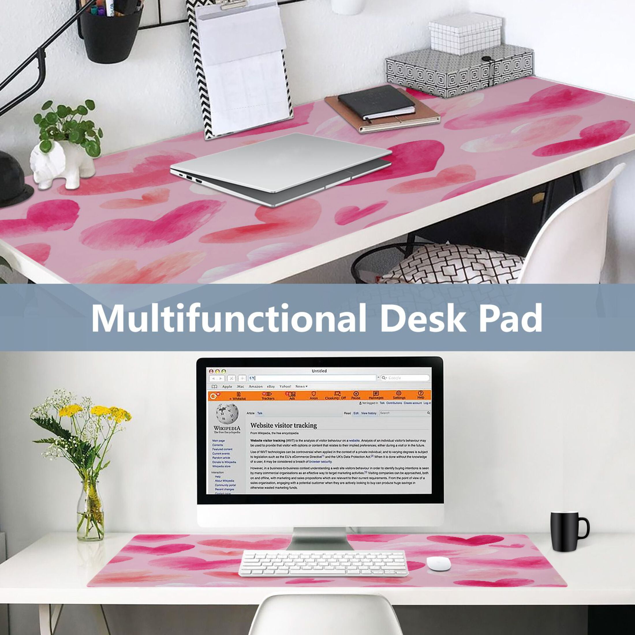 Leather Keyboard and Mouse Desk Mat Office Desk Accessories Protective Office Desk Decor Desk Pad Mat for Gaming, Work from Home, Office Hand-drawn Hearts 16.5" x 35.4"