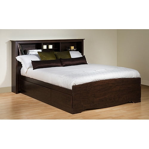 Prepac Edenvale Queen Platform Storage Bed with Headboard, Espresso