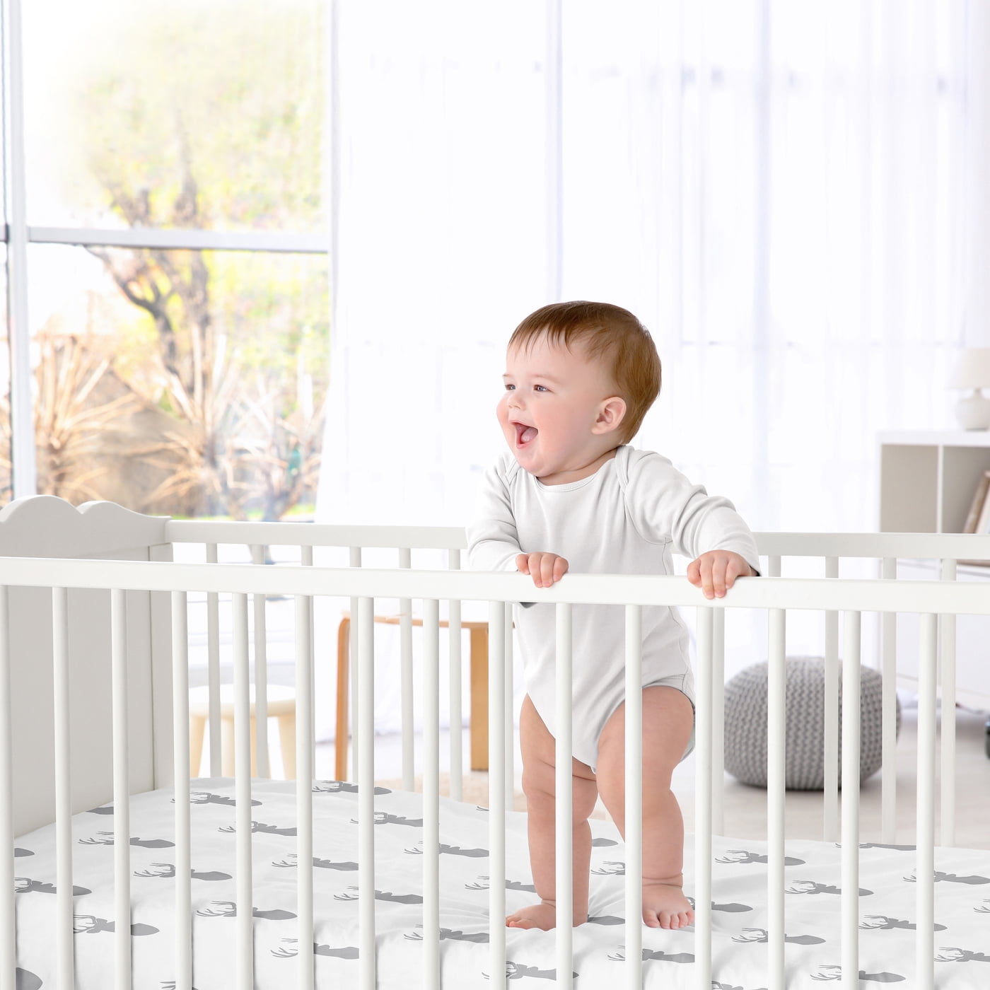 Sweet Jojo Designs Stag Grey and White Fitted Crib Sheet