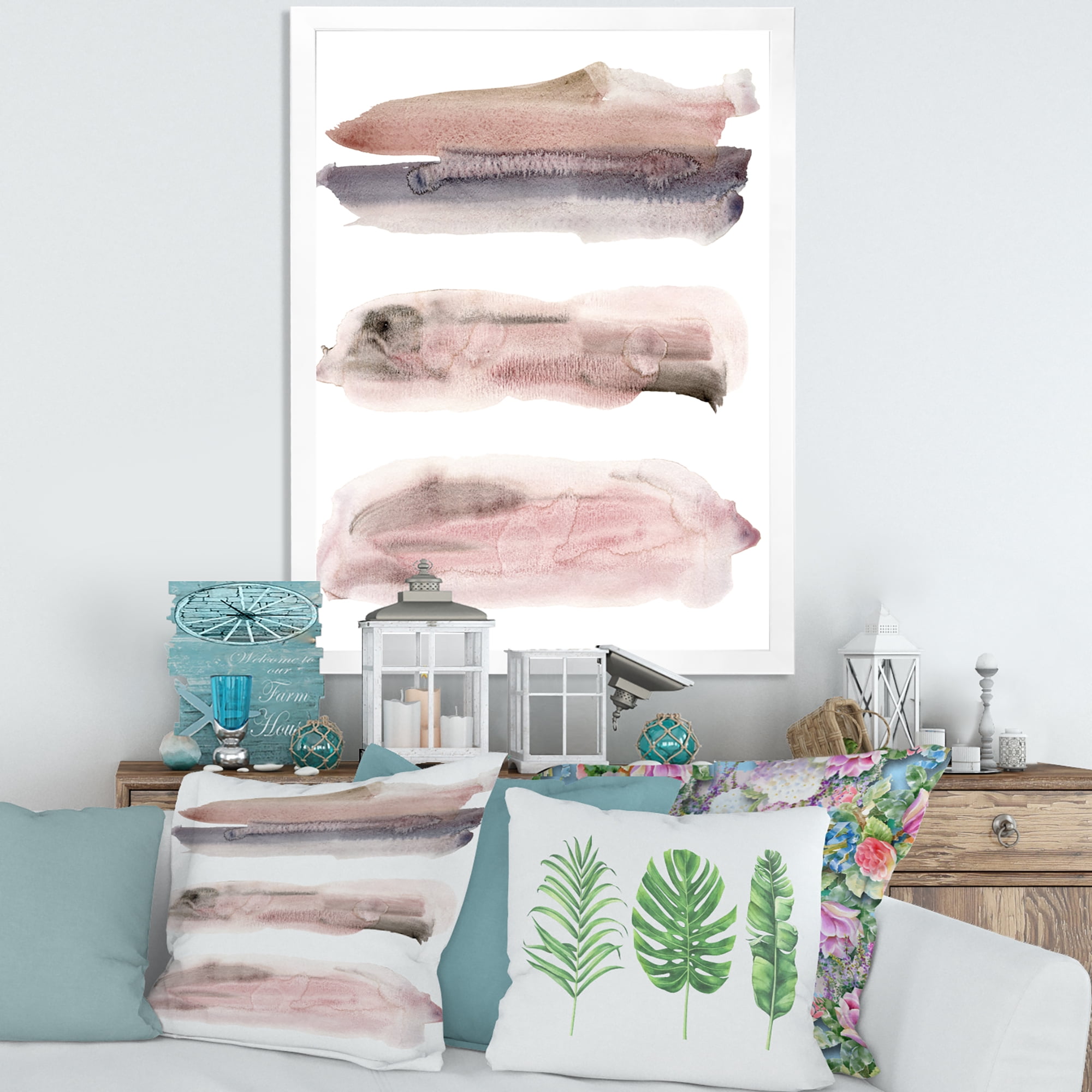 Designart 'Blue and Pink Clouds With Beige Spots II' Modern Framed Art Print