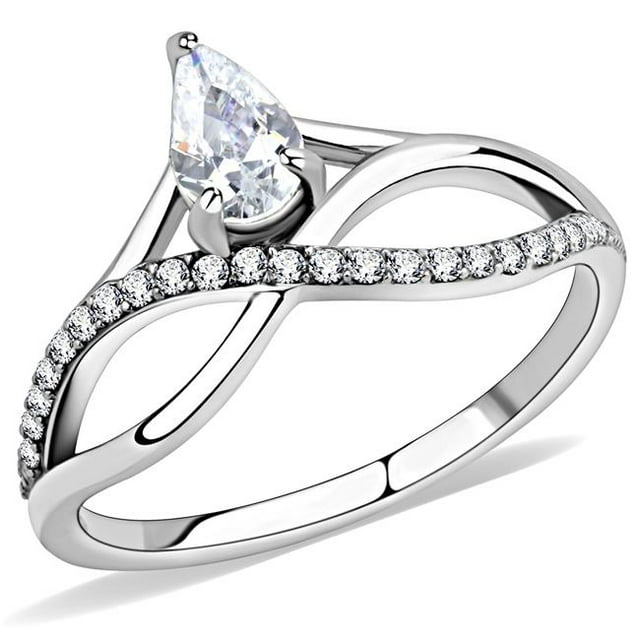 Bague pour Femmes en Acier Inoxydable Poli avec AAA Grade CZ en Clair - Taille 7