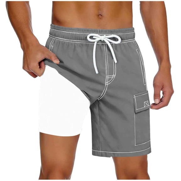Fewfanhot Men’s Solid Color Swim Trunks Quick Dry Breathable Multi Pockets Drawstring Waist Summer Beach Water Sports with Inner Lining Comfort Swim Shorts