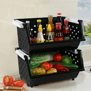 Ewingger 4-Pack Plastic Stacking Storage Basket, Stackable Organizer Baskets Bin, Black