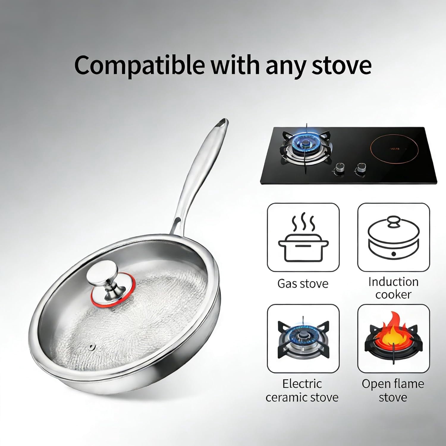 Titanium Pan, Uncoated Nonstick Titanium Frying Pan for Cooking, High Temperature Scratch Resistant Professional Kitchenware for Any Stovetop (No Lid,11.02in)