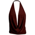 thumbnail image 2 of J. METHOD Women's Sleeveless Halter Neck Lightweight Low Cut Deep V Neck Sexy Draped Backless Top Blouse NEWT07 Glitter Ruby M, 2 of 6