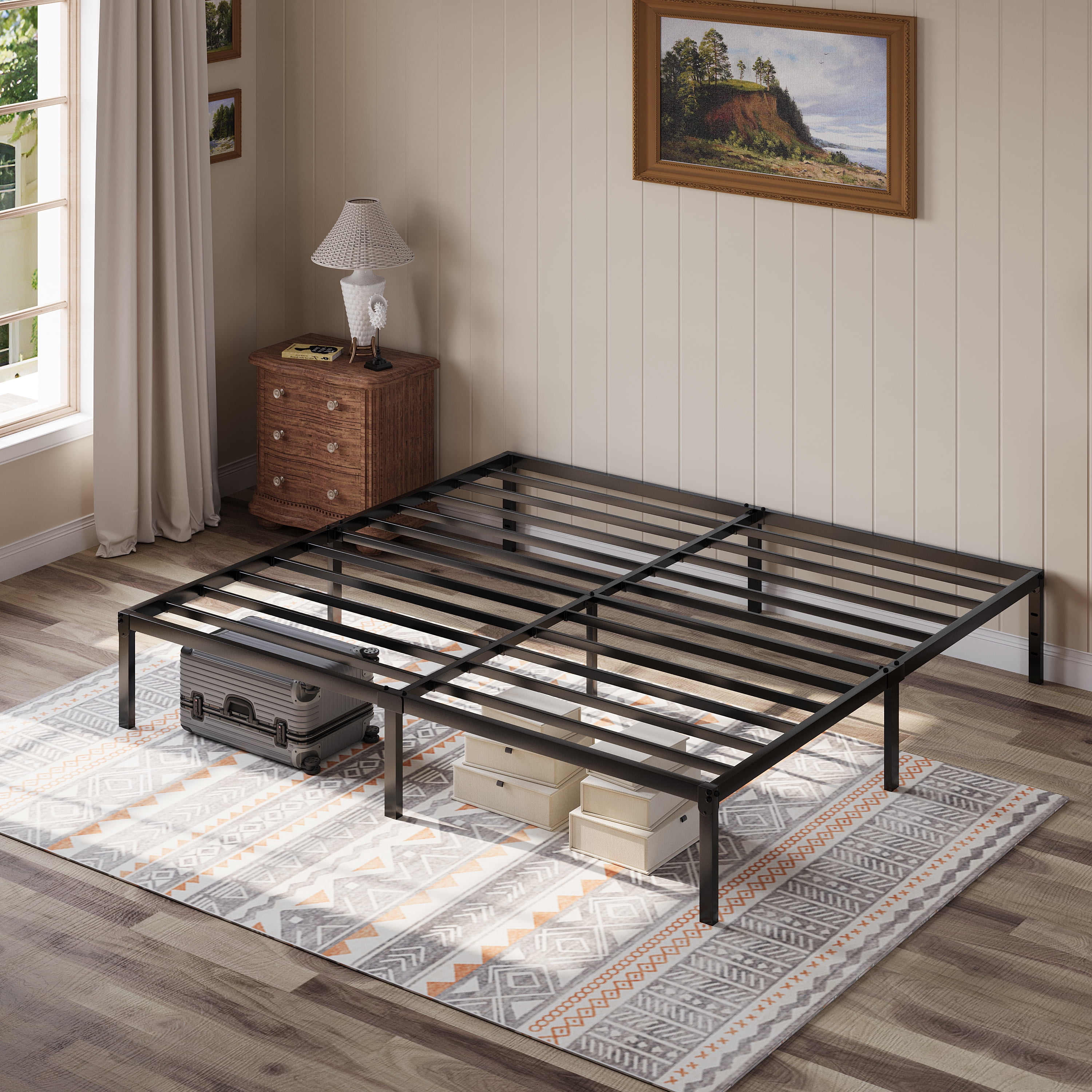 Einfach King Bed Frame, 12'' Metal Platform Bed with Ample Under-Bed Storage Space, Heavy Duty, No Box Spring Needed, Black