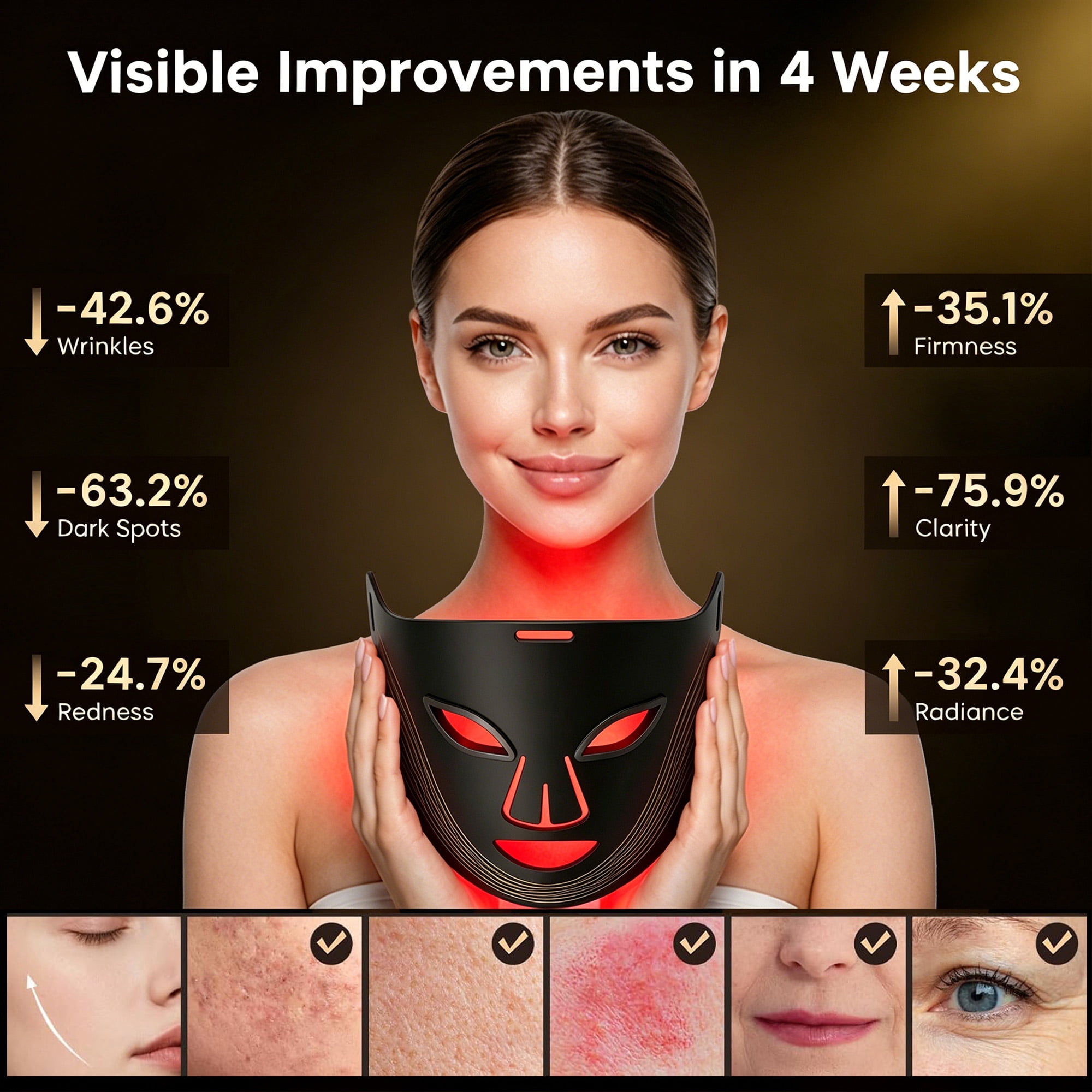 Morfone Red Light Therapy for Face, 4 Modes Led Face Mask Light Therapy with Remote, Portable Light Therapy Mask for Skin Care at Home, Travel (Black)