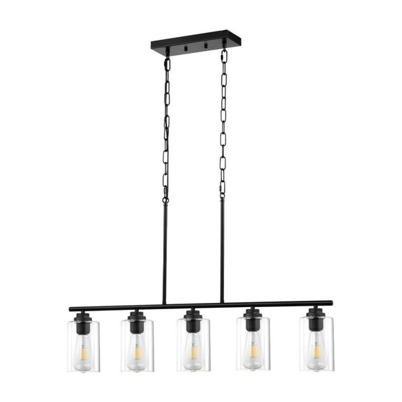 Kitchen Island Pendant Lights 5-Light, 60W Adjustable Dining Room Light Fixture E26, Industrial Retro Chandelier for Kitchen Island, Bar, Dining Room