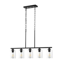 Kitchen Island Pendant Lights 5-Light, 60W Adjustable Dining Room Light Fixture E26, Industrial Retro Chandelier for Kitchen Island, Bar, Dining Room