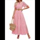 thumbnail image 1 of Vestido Informal de Verano para Mujer, de Corta, con Escote en V, Aberturas, Volantes y Ojales, Corte A Rosa M, 1 of 10