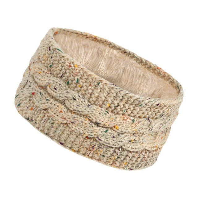 Diadema de punto para mujer, diadema de punto, calentador de orejas, turbante con forro polar, cabello grueso Beige