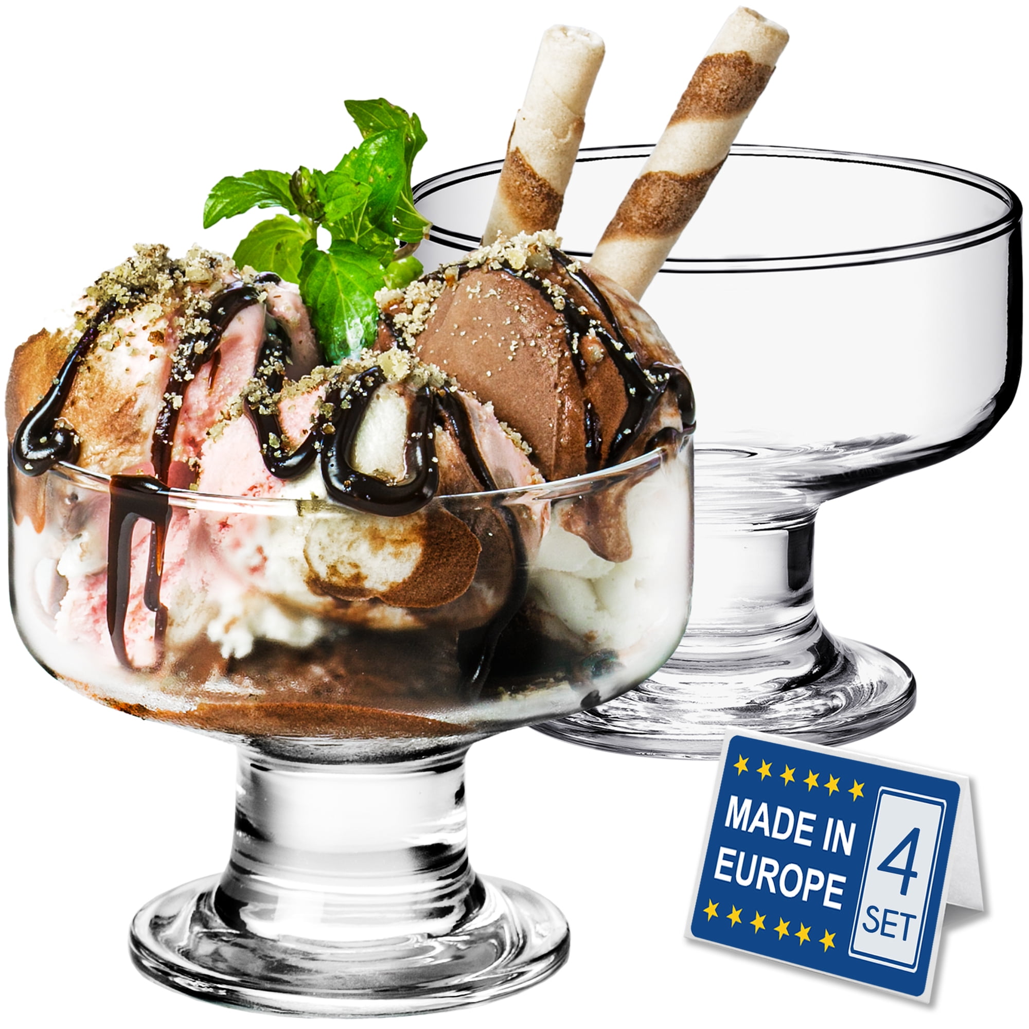 Crystalia Set of 4 Glass Ice Cream Bowl, Mini Footed Dessert Cups