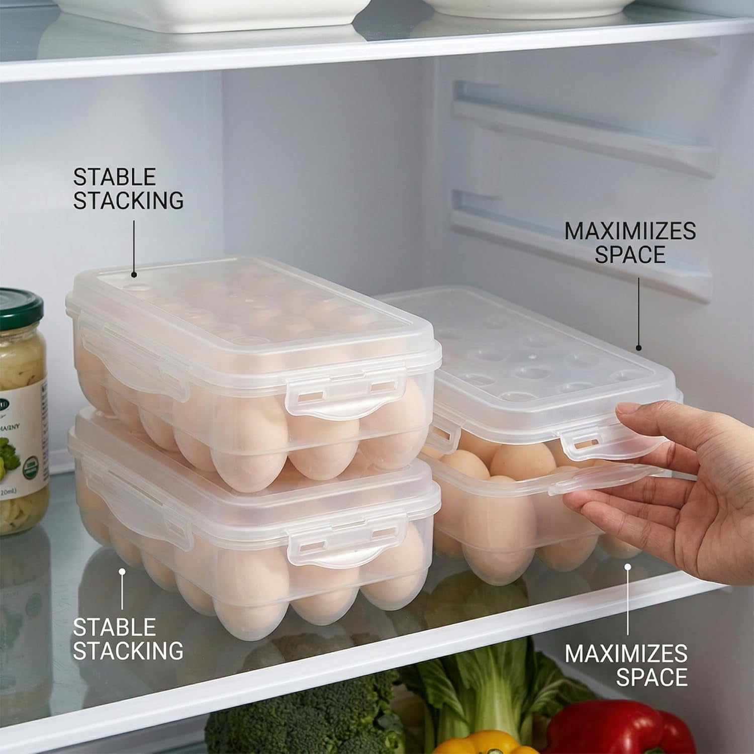 Deviled Egg Containers with Lid, Egg Holder for Fridge, Eggs 18 Count Stackable Storage Container, Transparent Kitchen Eggs Keeper