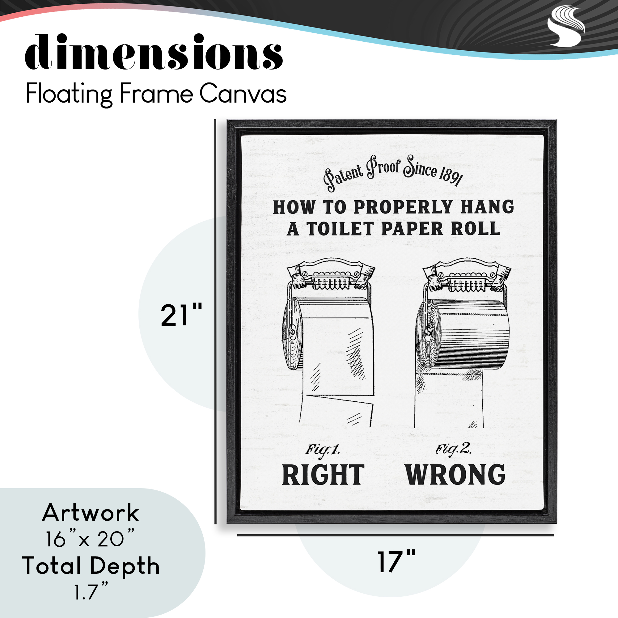 Right & Wrong Toilet Roll Black Framed Floater Canvas Wall Art, design by Lettered and Lined