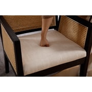 Guyou Rattan Dining Chairs Set of 2, Mid Century Modern Linen Upholstered Dining Room Armchairs, Farmhouse Wooden Kitchen Chairs with Cane Back and Black Hardwood Frame for Living Room, Beige