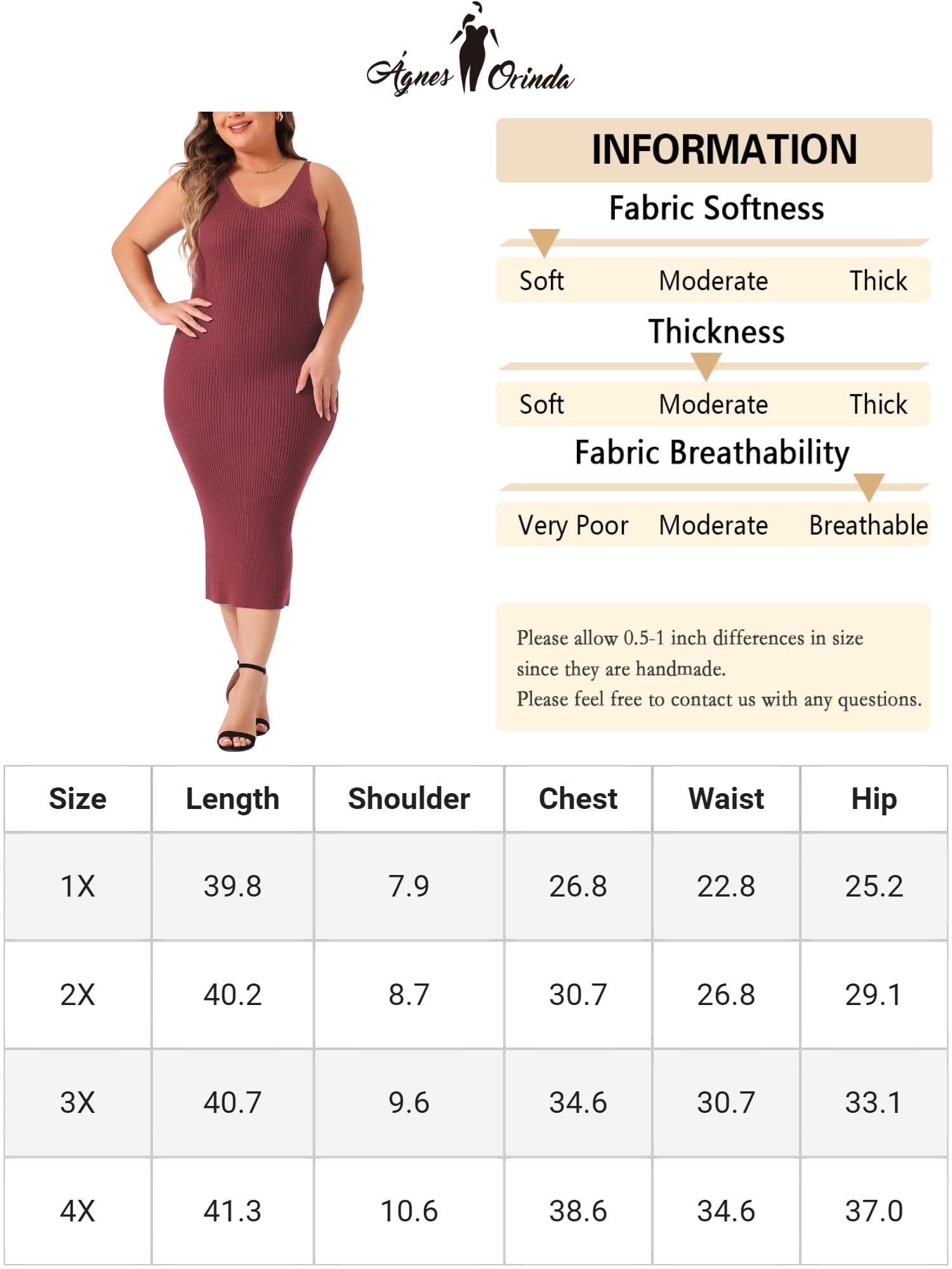 DARING DIVA Plus Size Sweater V Neck Ribbed Knit Bodycon Dress 3X Burgundy