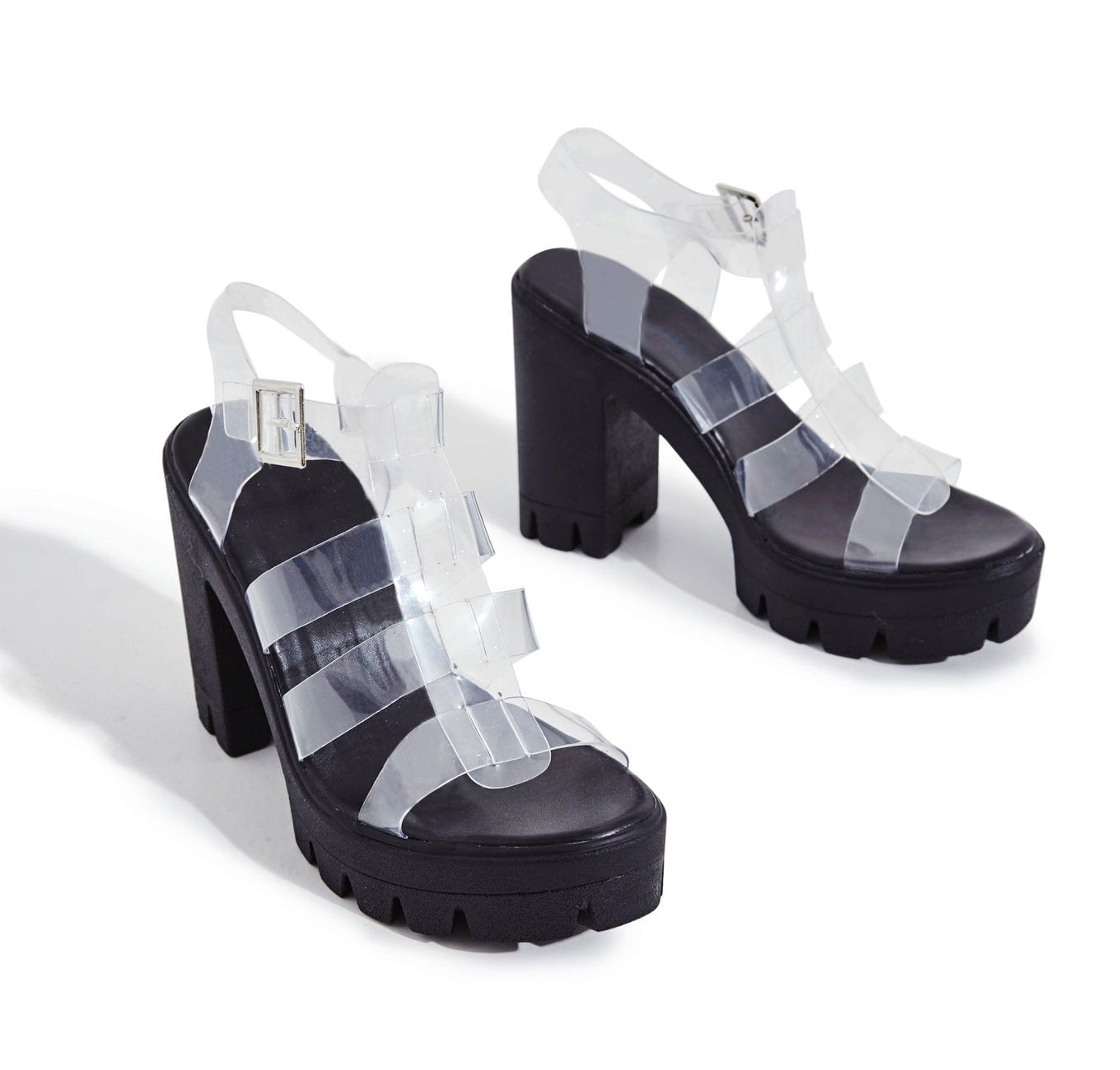 black platform strap sandals