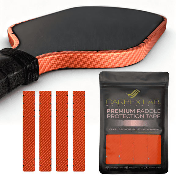 Carbex Lab Pickleball Edge Guard Tape – Carbon Orange – 26mm Width for 14mm Paddle – 4-Pack PU Vinyl Strips – Lightweight Edge Shield, Durable Wrap, Court-Safe Accessory