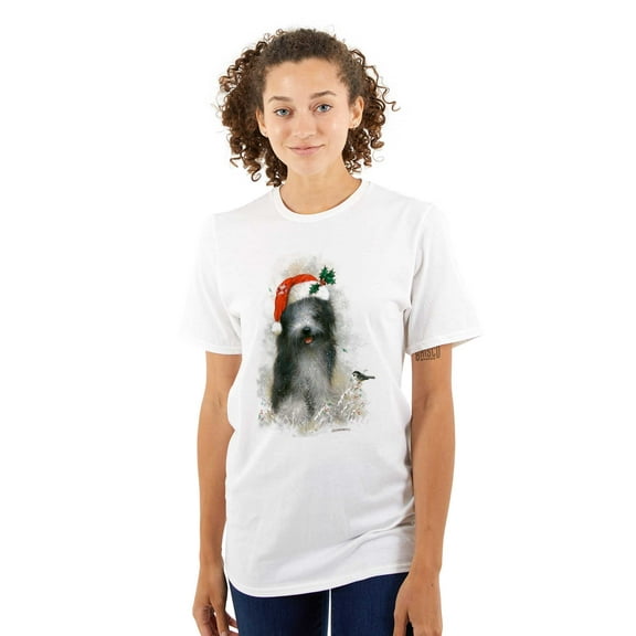 Cute Christmas Santa Claus Sheepdog Women's Graphic T Shirt Tees Brisco Brands S