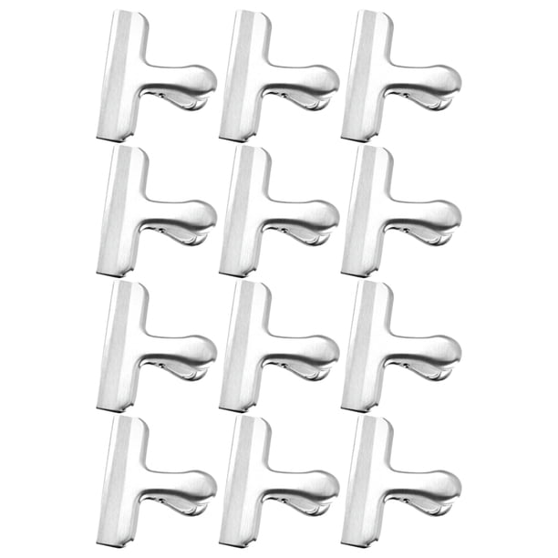 Injueey Clips para bolsas de acero inoxidable, fáciles de colocar, conservan la frescura de los aperitivos, fáciles de colocar, 12 piezas Almacenamiento y organización del hogar Mediano 7.7*6.4 cm