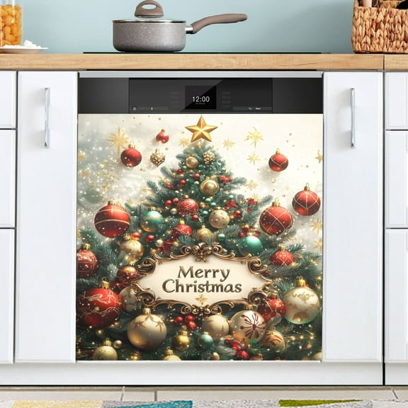 Ryvnso Merry Christmas Tree Dishwasher Magnetic Refrigerator Magnet Cover Kitchen Home Decorative 23"x26"