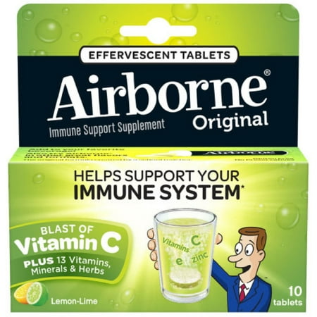6 Pack - Airborne Lemon Lime Effervescent Tablets, 10 count - 1000mg of Vitamin C - Immune Support