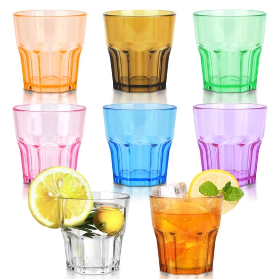 Plastic Drinking Glasses Set of 8, Unbreakable Drinking Tumblers, 8Oz Acrylic Drinking Water Juice Cups, Reusable Drinking Cups for Cocktail, Soda Beer, Dishwasher Safe