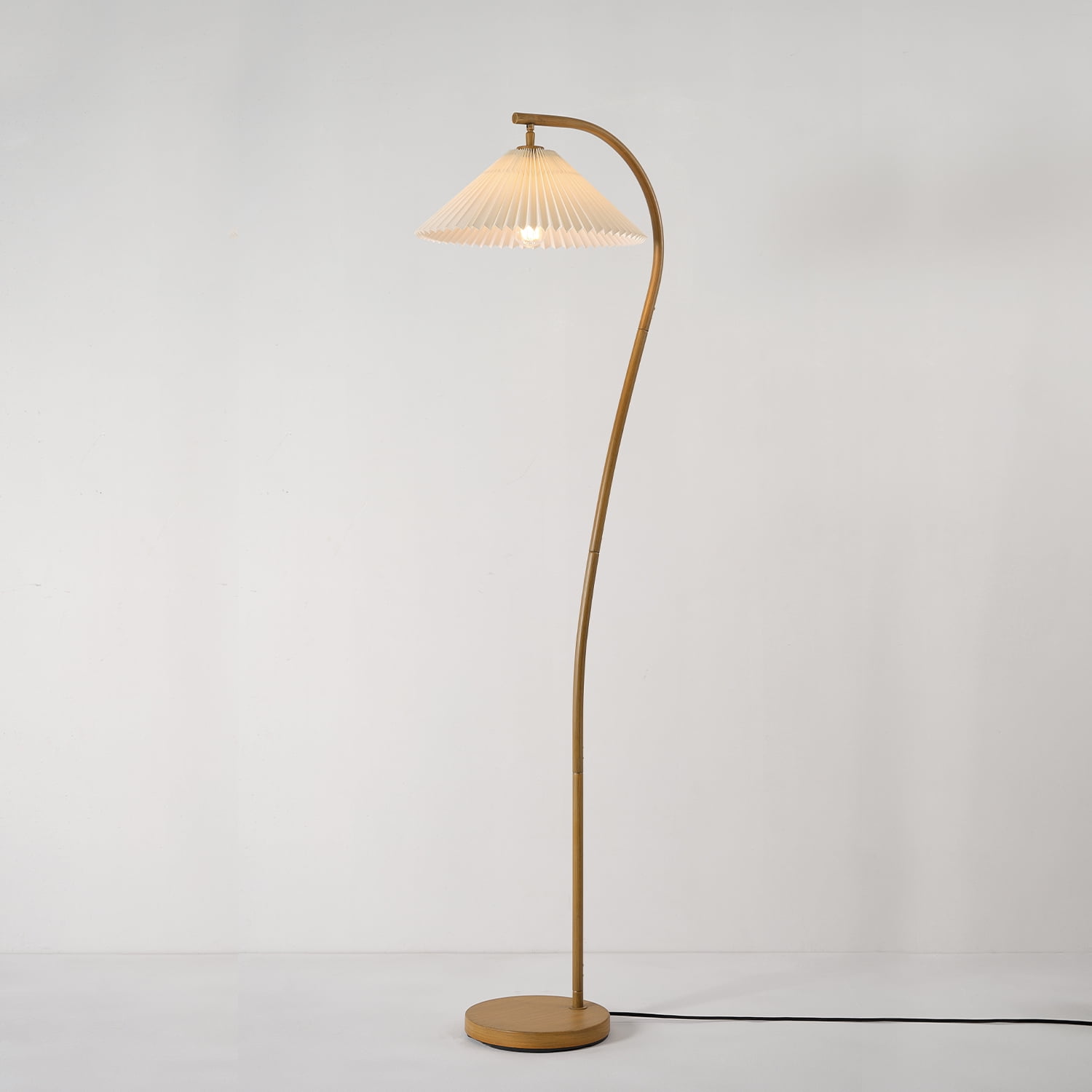 Novogratz x Globe 62" Wood Toned Floor Lamp with White Pleated Fabric Shade