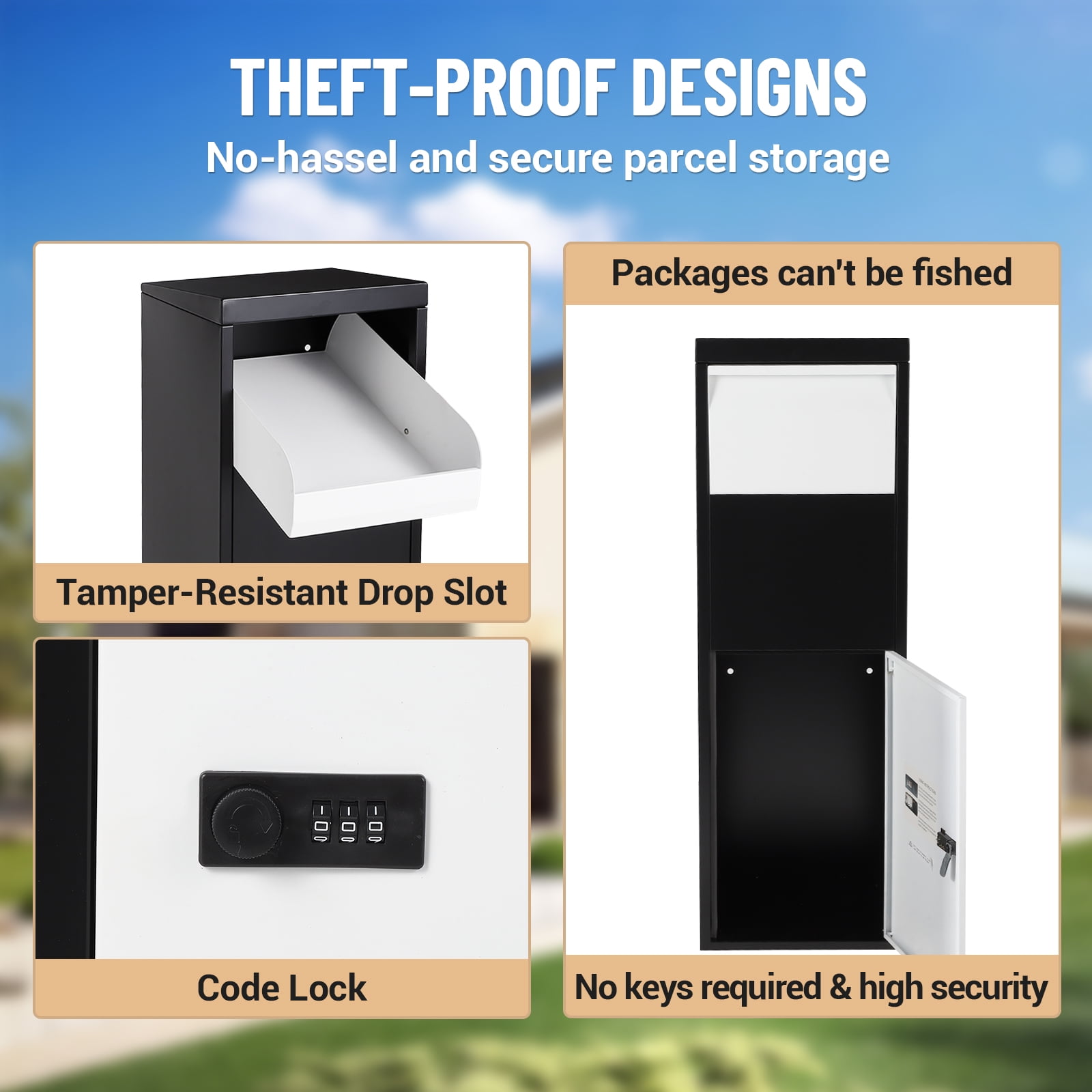 Acekid 3.78 Cu Ft,Steel Anti-Theft Package Delivery Box,Weatherproof Heavy-Duty Mailbox With Combination Lock for Porch and Driveway
