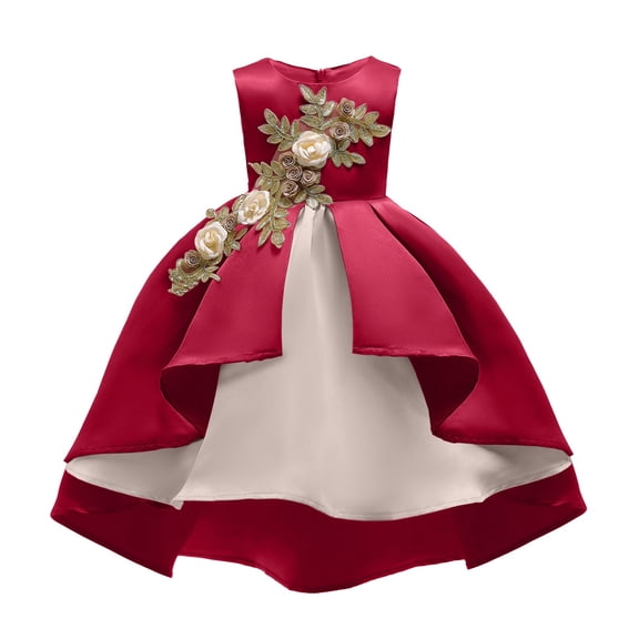 Fesfesfes Girls Vintage Flower Princess Dress Sleeveless Round Neck Formal Gown with Layered Skirt, Elegant Birthday Party Dress for Kids Ages 2-10 Years