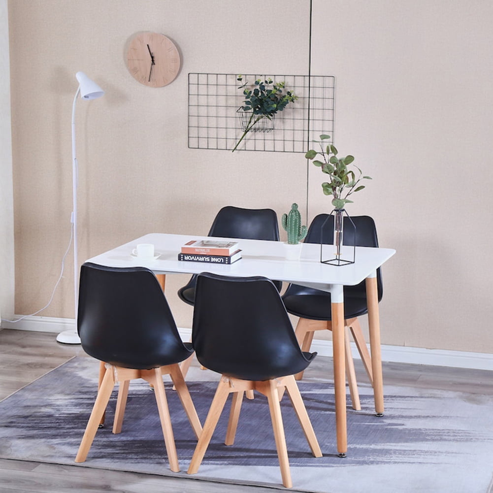 Kepooman Nordic Style Dining Chair, Side Tulip Chair Suitable for Dining Room, Living Room and Kitchen, Beech Wood Legs, Set of 4, Black Kepooman Nordic Style Dining Chair, Side Tulip Chair Suitable for Dining Room, Living Room and Kitchen, Beech Wood Legs, Set of 4, Black