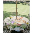 thumbnail image 3 of Outdoor Tablecloth with Umbrella Hole Zipper Happy Easter Bunny Round Tablecloth 60" Waterproof Outside Table Cloth Spring Floral Burlap Blue Plaid Patio Table Cover Tablecloths for Picnic Party, 3 of 8