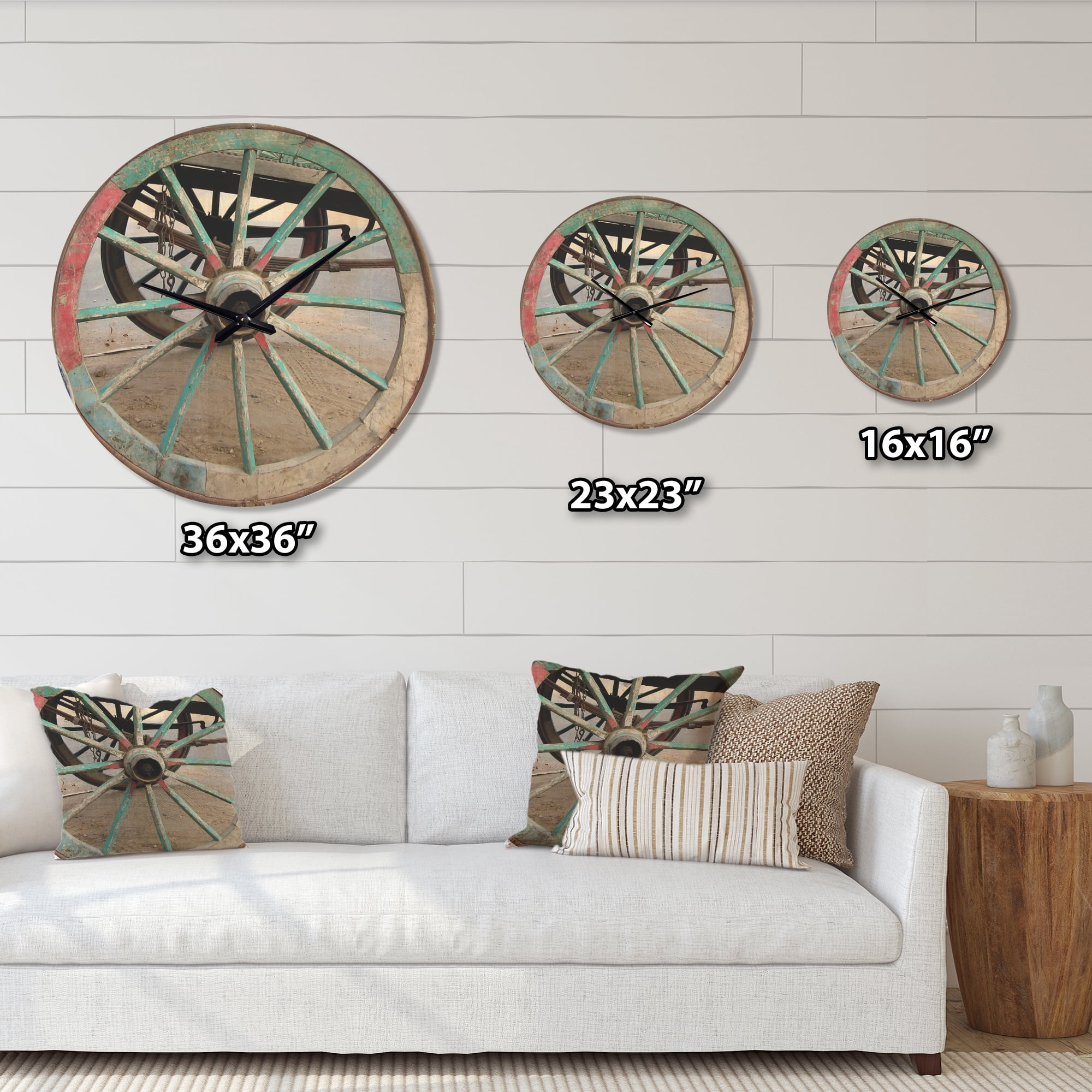 Designart 'Turquoise Cottage Wagon Wheel Clock' Farmhouse Wood Wall Clock