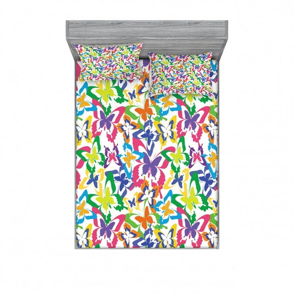 Ambesonne Colorful Fitted Sheet & Pillow Sham Set, Movement Lifestyle Art, Queen, Multicolor