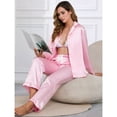 thumbnail image 2 of SWSMCLT Women's Button Pajama Set Breathable Elastic Band Cigarette Long Sleeve Nightwear Comfy Lounge Set Pink Large, 2 of 5