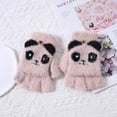 thumbnail image 4 of 2 guantes de lana con solapa de medio dedo de panda, de punto de felpa, resistentes al frío, gruesos, 747, 4 of 5