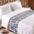 thumbnail image 3 of Spring Floral Bed Runner for Cal King Size Bed, Watercolors Purple Blue Iris Flowers Black Plaid Soft Bedding Scarf Bedding Protector Slipcover Sofa Throw for Bedroom Hotel Guesthouse, 3 of 8