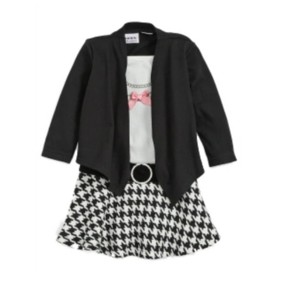 Youngland Infant & Toddler Girls Black White Check Dress Pink Ribbon Pearls