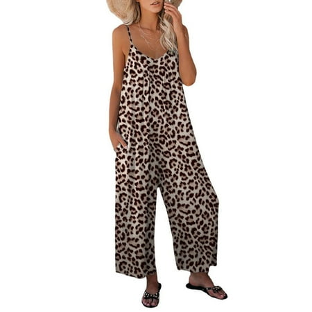 

YUUZONE Women Sleeveless Casual Rompers Girls Leopard Print Rompers Loose Summer Jumpsuits Ladies Wide Leg Pants-Romper Streetwe