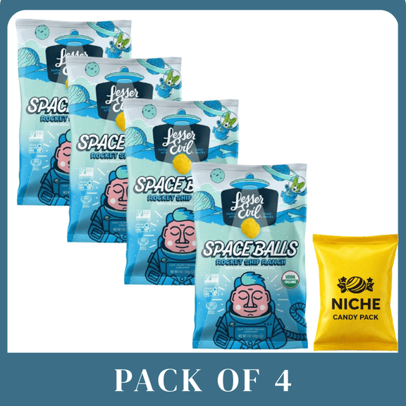 LesserEvil Organic Ranch Space Balls, 5 oz – Pack of 4-with candy pack