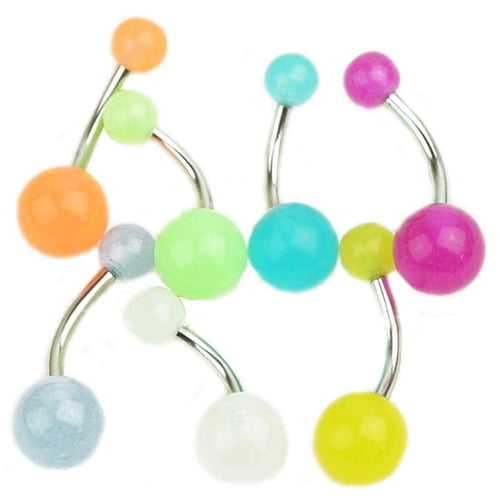 SmartBy 7Pcs Women Glow In The Dark Belly Button Navel Bar Rings Body Piercing Jewelry