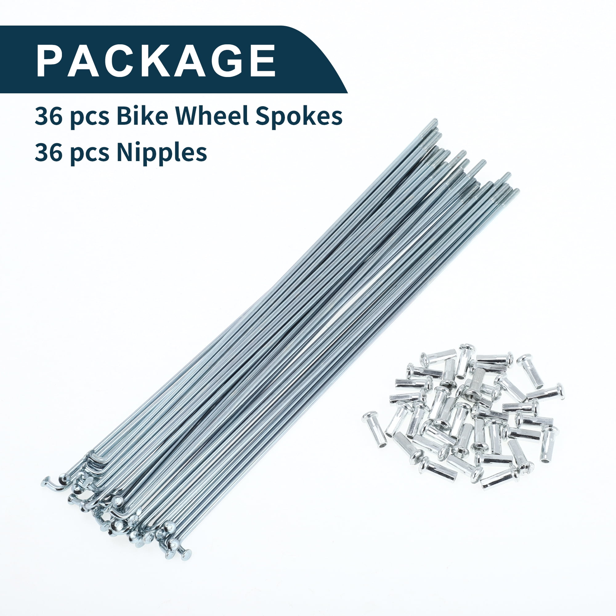 Unique Bargains 36Pcs Bike Wheel Spokes with Nipple 13G 45 Steel Galvanized Silver 7.76"