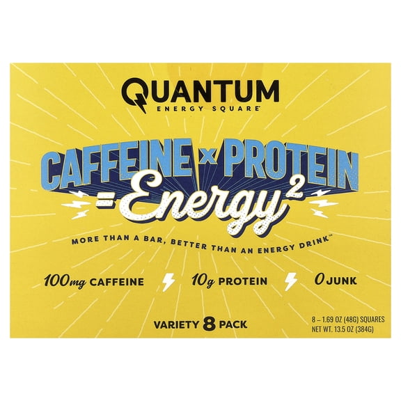 Quantum Energy Square Caffeine x Protein Snack, 8 Squares, 1.69 oz (48 g) Each