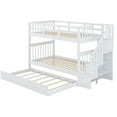 thumbnail image 3 of White Twin-Over-Twin Stairway Bunk Bed with Trundle - Solid Pine Wood Storage Stairs, Safety Guardrails, Versatile Bedroom/Dorm Furniture, 94.2"L, 3 of 16