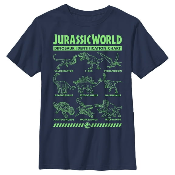 Boys' Husky Jurassic World Fallen Kingdom Dinosaur Identification Card  Graphic Tee Navy Blue Medium