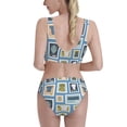 thumbnail image 5 of High Waisted Bikini Sets For Women, Stamp Pattern Blue Swimsuits Tummy Control, Two Pieces Bathing Suit, 5 of 8