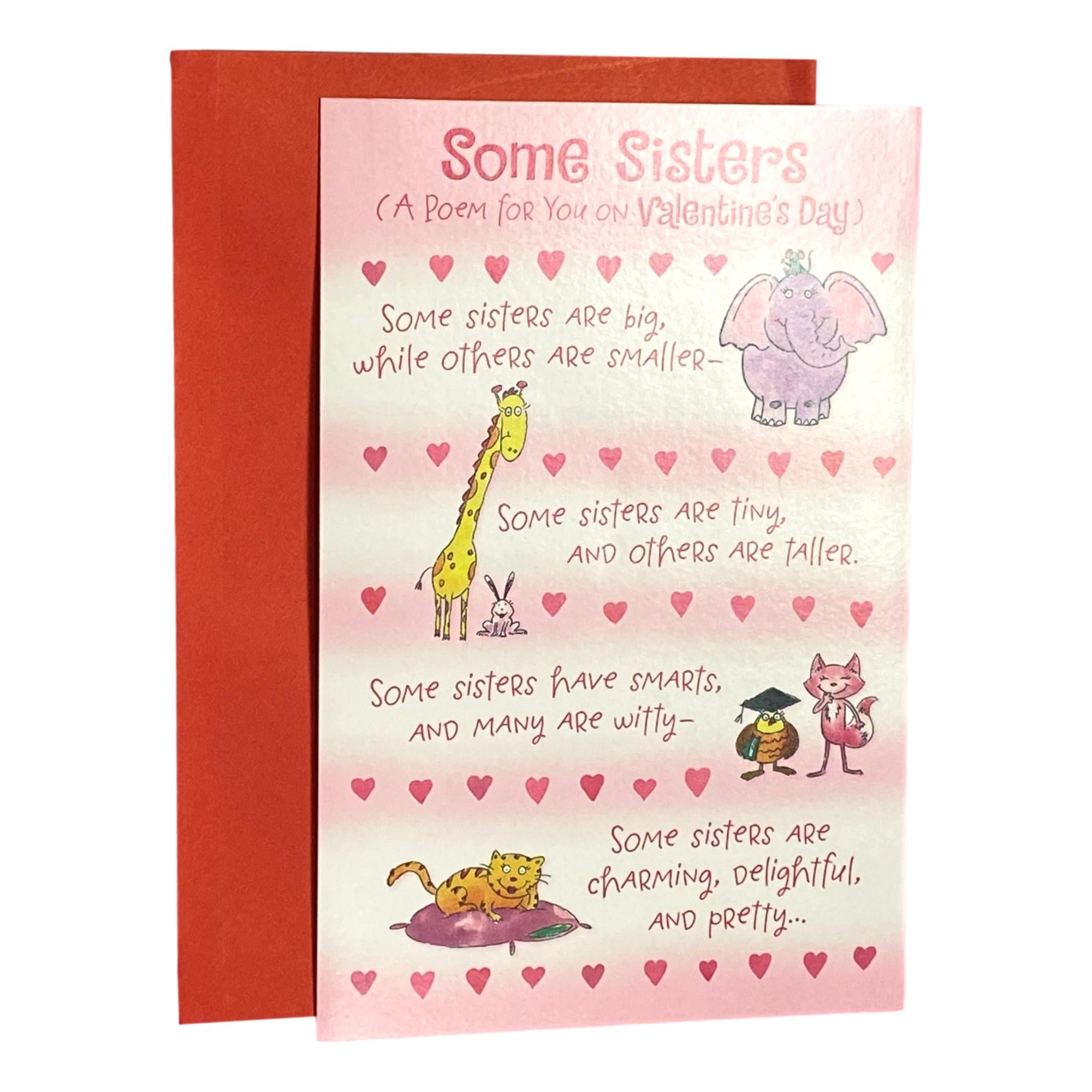 Valentine's Day Greeting Card for Sister - Some Sisters ... Elephant,  Giraffe, Fox, Cat, Turtle, Hearts - Walmart.com