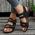 thumbnail image 5 of Adjustable Strap Casual Sandals, Women Open Toe Sport Sandals Comfortable Star Pattern Flat Sandals Summer Hook and Loop Ankle Strap Walking Shoes Soft Sole Wide Fit Outdoor Beach Shoes, Black 5.5, 5 of 8